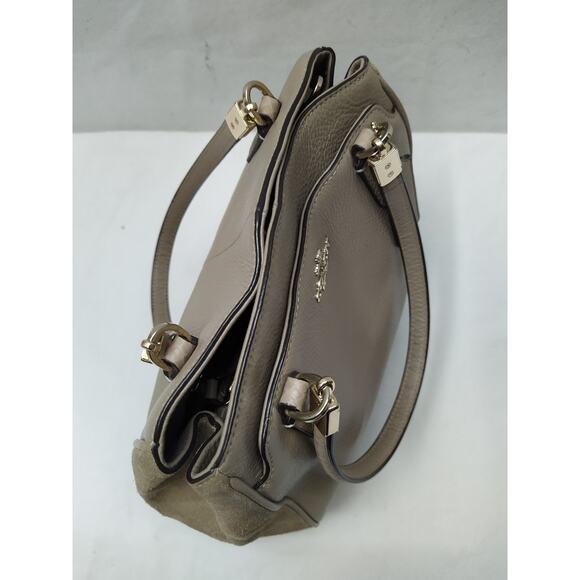 Coach Gray Leather Suede Double Handles Satchel Bag - Picture 10 of 16